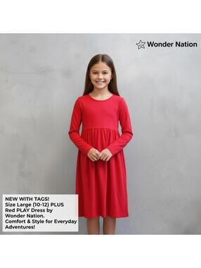 Wonder Nation Red Long Sleeve Play Dress Size Large (10-12)